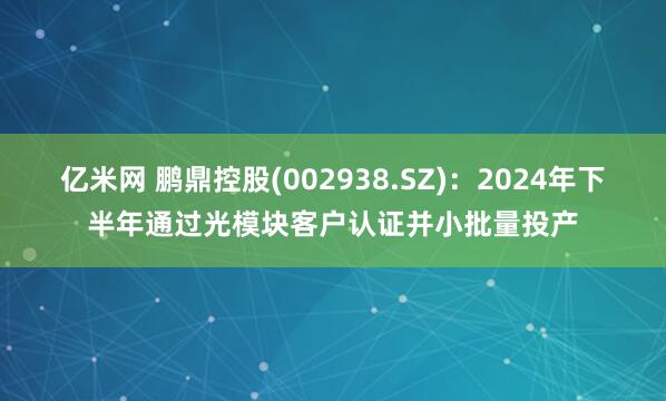 亿米网 鹏鼎控股(002938.SZ):2024年下半年通过光模块客户认证并小批量投产
